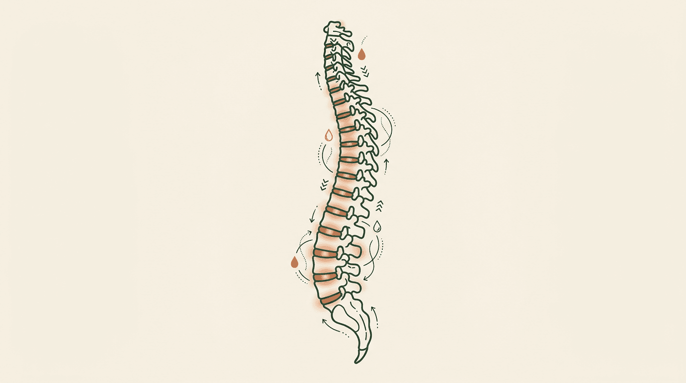 Diagram of a healthy supple spine with well-spaced, nourished discs kept healthy through movement and decompression